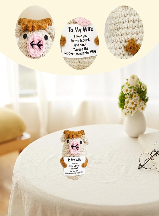 WUXTANGZ Emotional Support Cow, Mini Funny Positive Crochet Animal Decoration, Cute Birthday Anniversary Gifts for Wife Women Family - Image 3